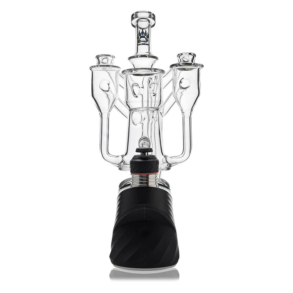 Calibear Dual Chamber Recycler Glass Attachment for Puffco Peak OG and Pro with dual side chambers and clear borosilicate glass