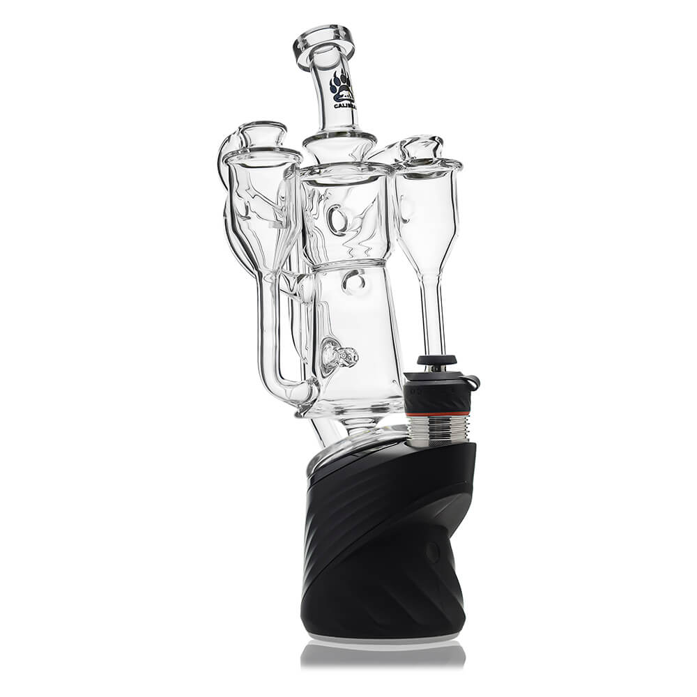 Calibear Dual Chamber Recycler Glass Attachment for Puffco Peak OG and Pro with dual side chambers and clear borosilicate glass