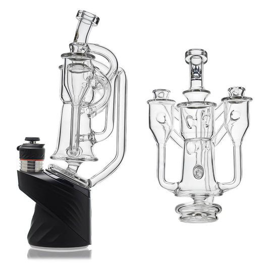 Calibear Dual Chamber Recycler Glass Attachment for Puffco Peak OG and Pro with dual side chambers and clear borosilicate glass