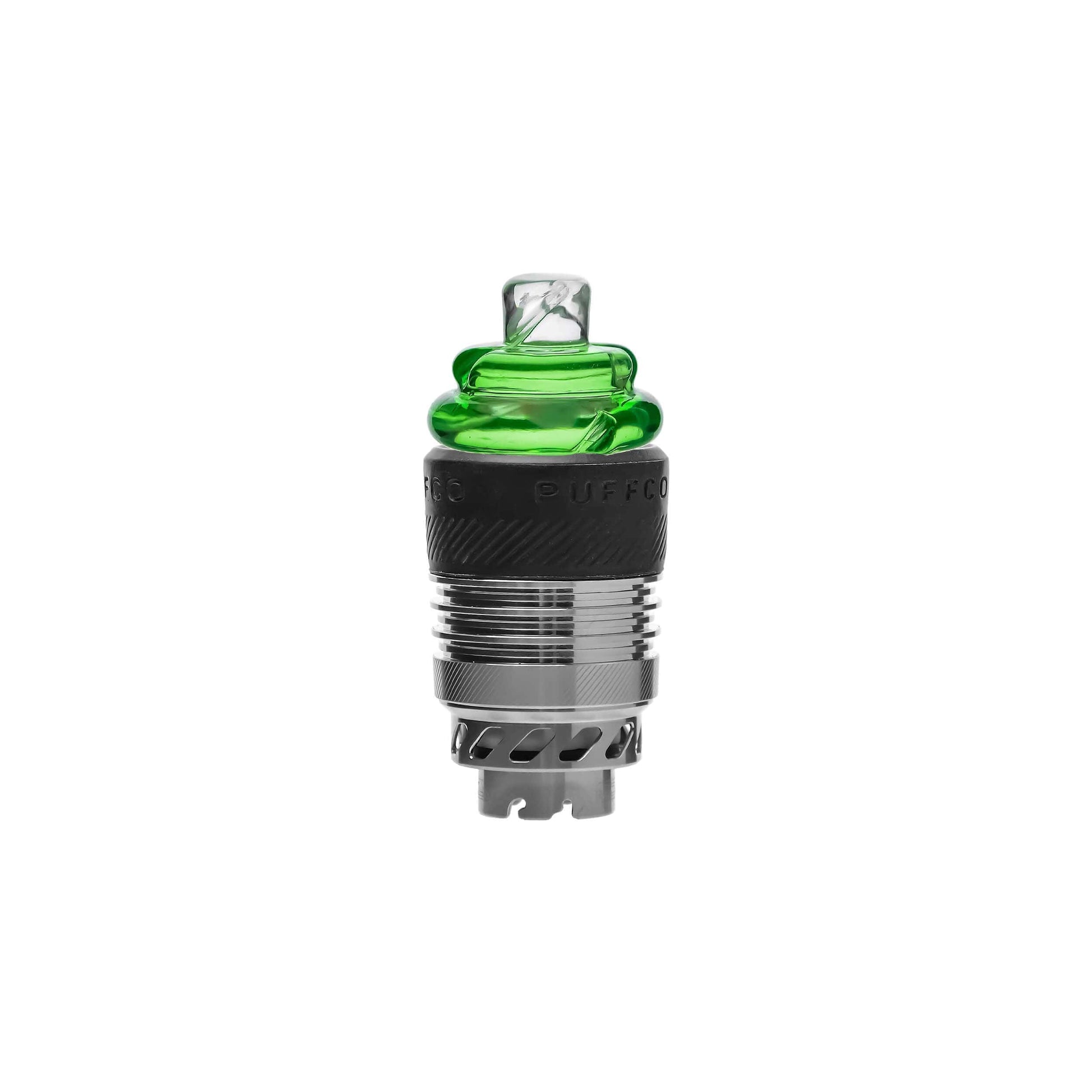 CaliBear dual-functional spinning carb caps with opal inlays for Puffco Peak and Proxy in black, blue, green, and purple showing reversible airflow design.