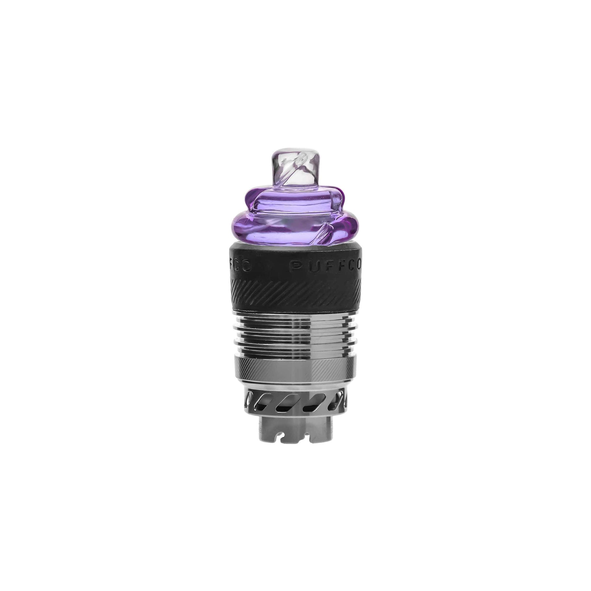 CaliBear dual-functional spinning carb caps with opal inlays for Puffco Peak and Proxy in black, blue, green, and purple showing reversible airflow design.