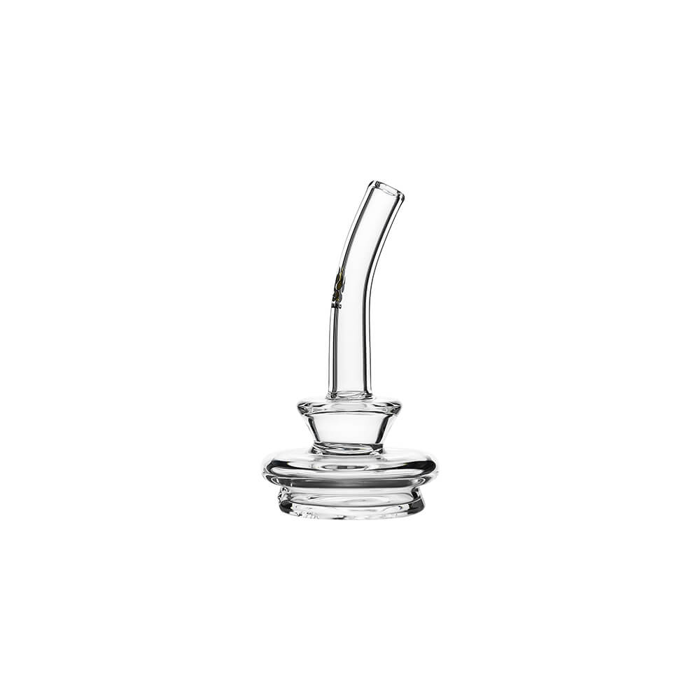 Calibear clear Gandalf Sherlock dry top glass attachments mounted on black Puffco Peak Pro e-rig bases, showcasing the sleek curved neck design from a side and front angle.