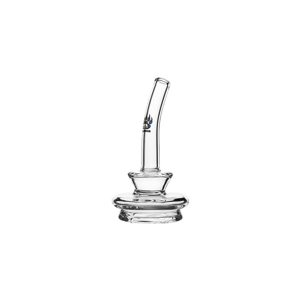 Calibear clear Gandalf Sherlock dry top glass attachments mounted on black Puffco Peak Pro e-rig bases, showcasing the sleek curved neck design from a side and front angle.