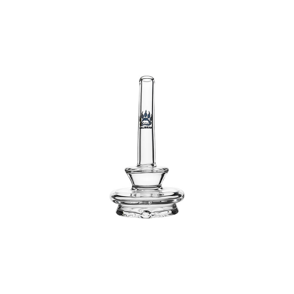 Calibear clear Gandalf Sherlock dry top glass attachments mounted on black Puffco Peak Pro e-rig bases, showcasing the sleek curved neck design from a side and front angle.