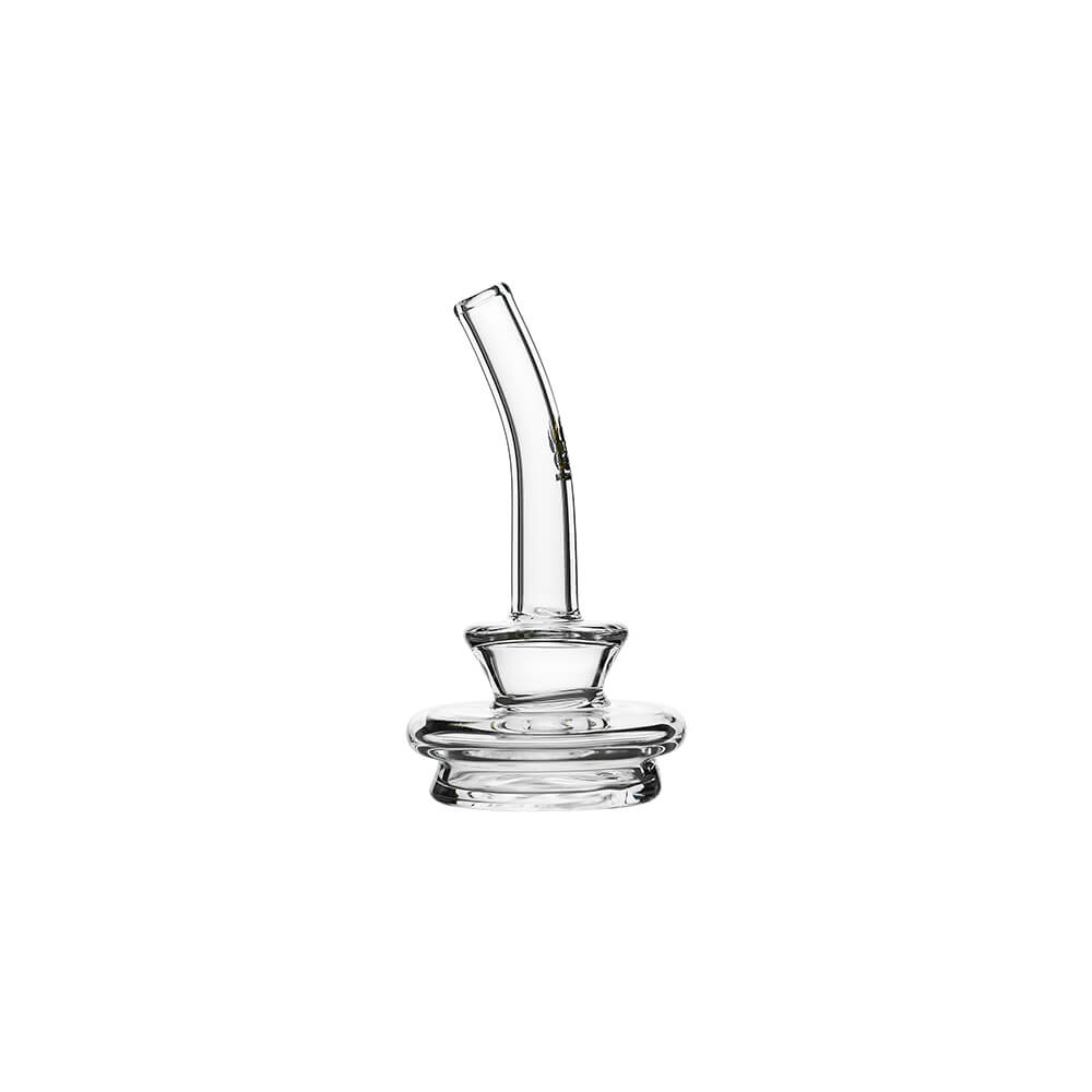 Calibear clear Gandalf Sherlock dry top glass attachments mounted on black Puffco Peak Pro e-rig bases, showcasing the sleek curved neck design from a side and front angle.