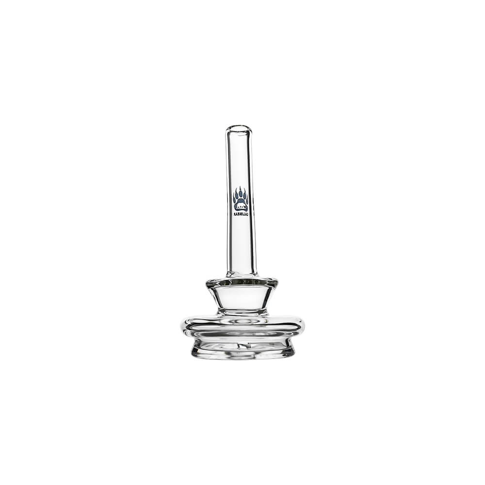 Calibear clear Gandalf Sherlock dry top glass attachments mounted on black Puffco Peak Pro e-rig bases, showcasing the sleek curved neck design from a side and front angle.