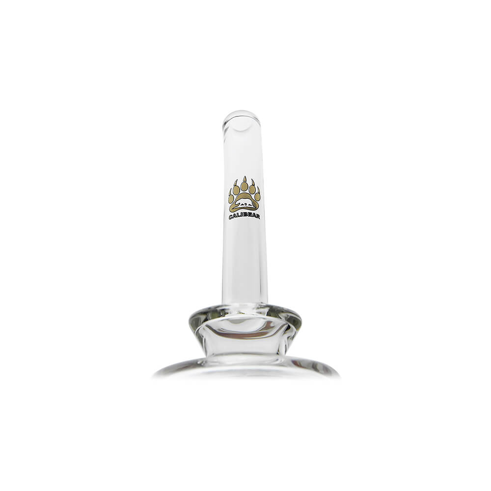 Calibear clear Gandalf Sherlock dry top glass attachments mounted on black Puffco Peak Pro e-rig bases, showcasing the sleek curved neck design from a side and front angle.