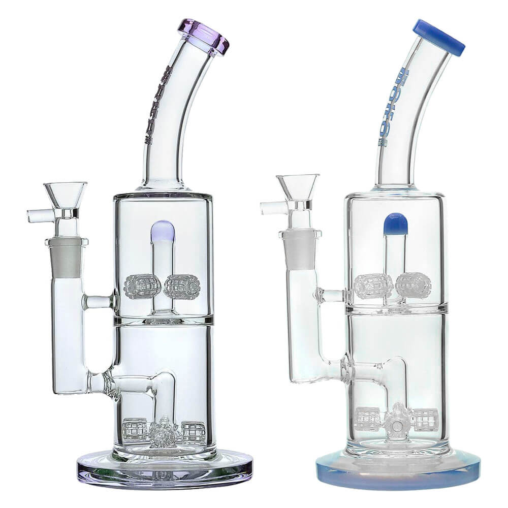 Calibear 11.8 inch glass bong with Quad Matrix percolators, angled neck, and 18.8mm joint size.