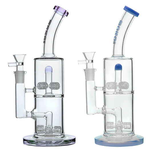 Calibear 11.8 inch glass bong with Quad Matrix percolators, angled neck, and 18.8mm joint size.