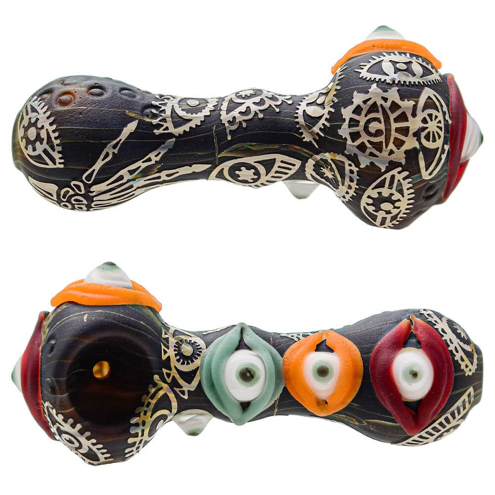 HEADY EVIL EYES PIPE W SANDBLASTED DESIGN | CALIBEAR Water Pipe calibearofficial 