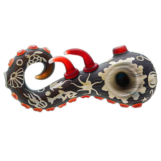 HEADY OCTOPUS PIPE WITH SANDBLASTED SEALIFE DESIGN | CALIBEAR Water Pipe calibearofficial 