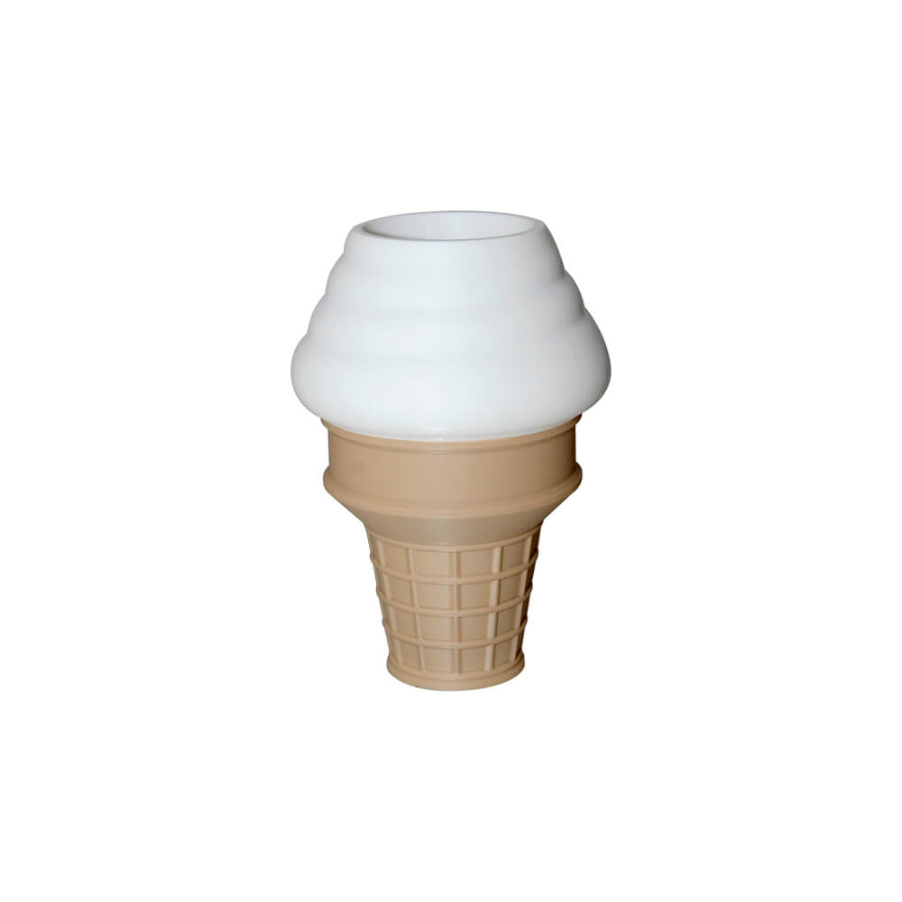 Calibear Ice Cream Core Stand (White & Tan) with soft-serve cone design for Puffco Proxy Core, shown from two angles
