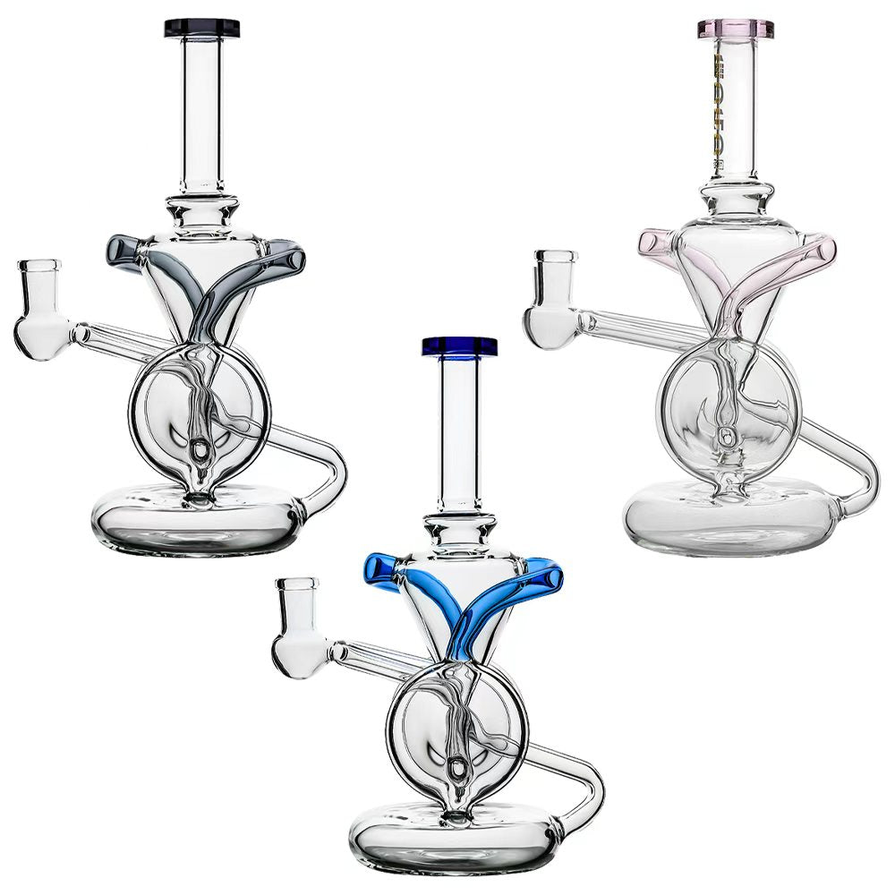 INFINITY LOOP TORUS RECYCLER- Premium borosilicate glass dab rig from Calibear Glass. Ideal for dabbing, providing smooth hits and durability. Shop high-quality dab rigs, water pipes, bongs, erig glasses and glass smoking accessories at Calibear Glass. Elevate your smoking experience with a durable and stylish glass dab rig. Free shipping on all orders.