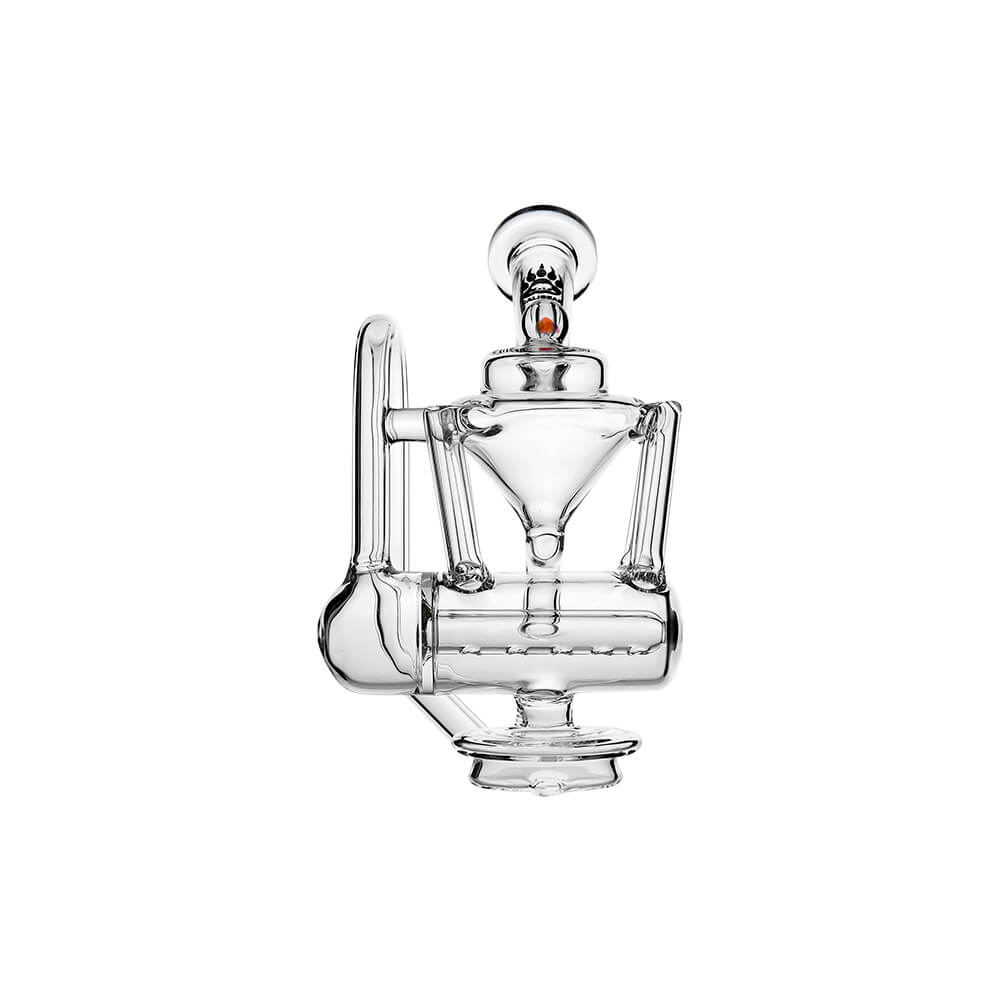 Inliner Recycler Glass Attachment W/ Opal (Clear) for Focus V Carta | Calibear, front view showing recycler pathways, inliner perc and compact glass structure