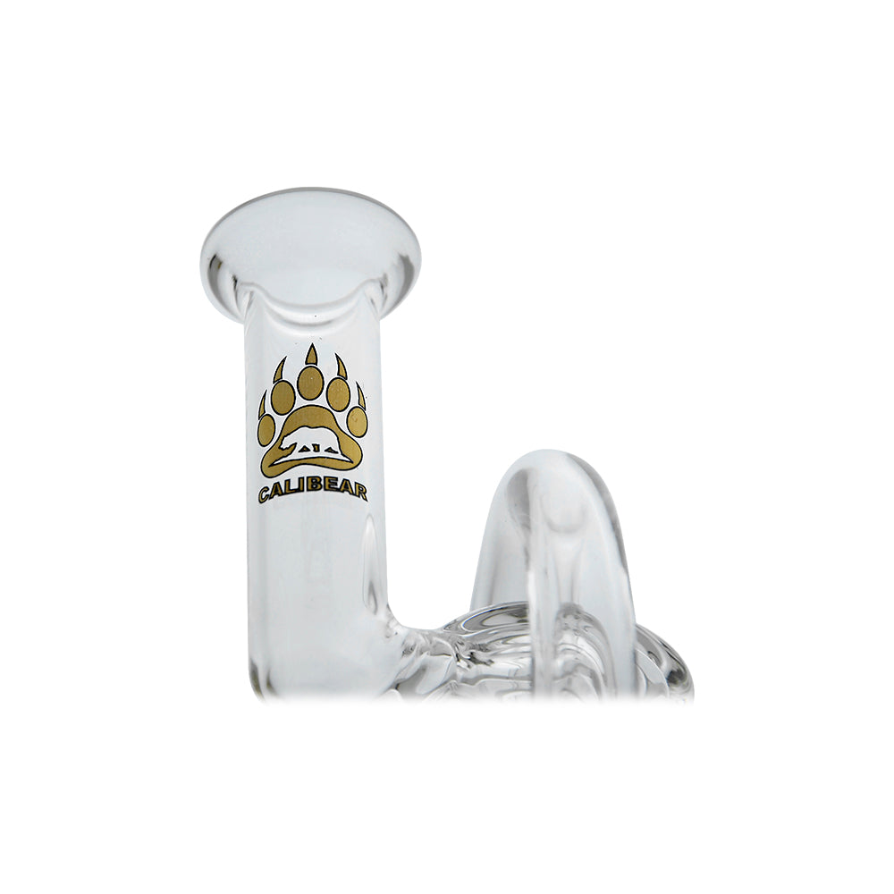 Klein Drop Bottle Glass Attachment with Encased Opal for Puffco Peak OG & Pro by Calibear Glass, displayed on Peak device and standalone, showcasing recycler design and iridescent opal inlay