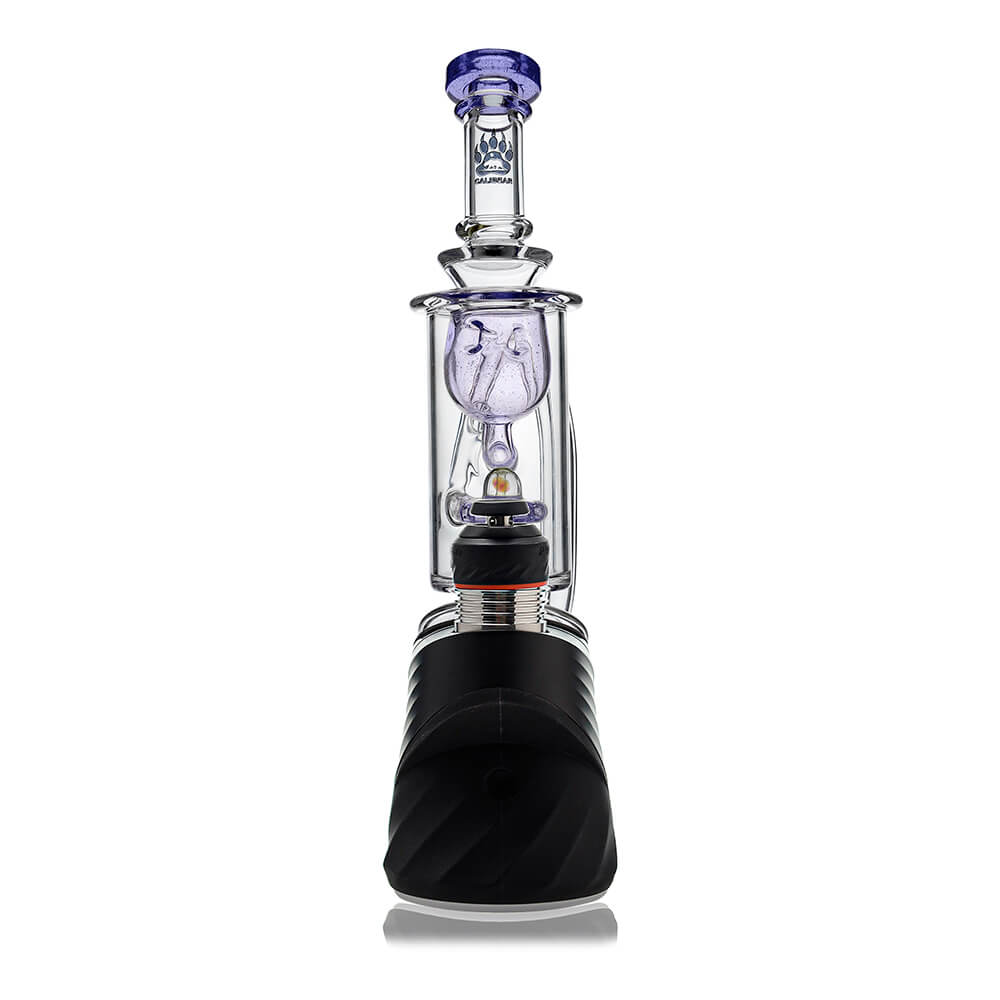 Klein Recycler Glass Attachment W/ Opal (Purple) for Puffco Peak OG & Pro by Calibear, front installed view with purple chamber and encased opal