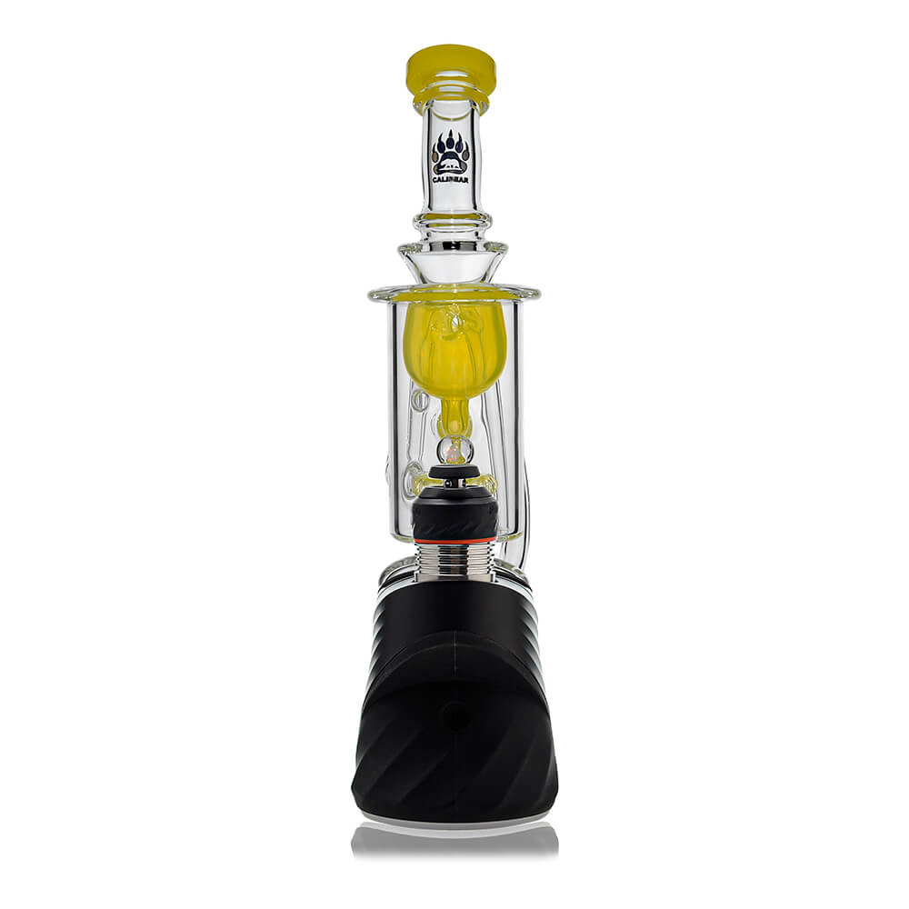 Klein Recycler Glass Attachment W/ Opal (Yellow) for Puffco Peak OG & Pro by Calibear, front installed view showing internal chamber and opal detail