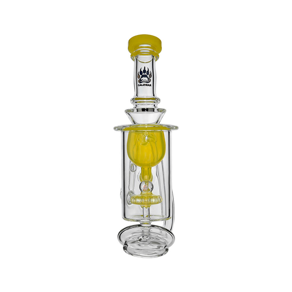 Klein Recycler Glass Attachment W/ Opal (Yellow) for Puffco Peak OG & Pro by Calibear, standalone front view with yellow Klein recycler chamber