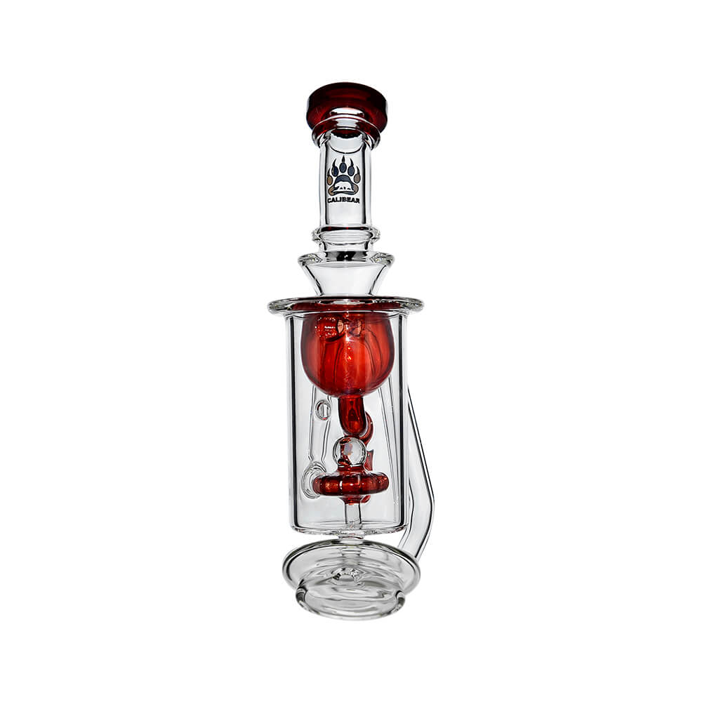 Klein Recycler Glass Attachment W/ Opal (Red) for Puffco Peak OG & Pro by Calibear, standalone front view with recycler chamber and opal detail