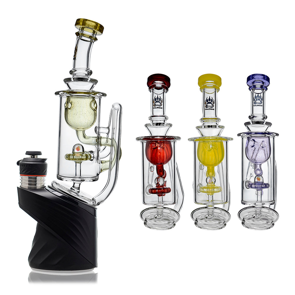 Klein Recycler Glass Attachment W/ Opal for Puffco Peak OG & Pro by Calibear, multi-color collection in (Smoke / Red / Yellow / Purple) with installed view