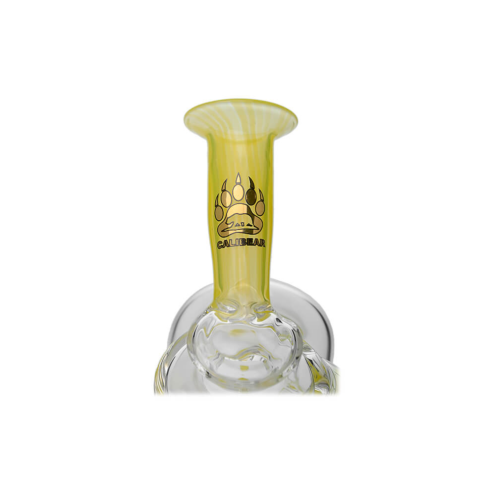 Multi-color recycler glass attachment for Puffco Peak OG & Pro by Calibear Glass, shown in yellow, green, teal, red, and amber, attached to a black Peak device.