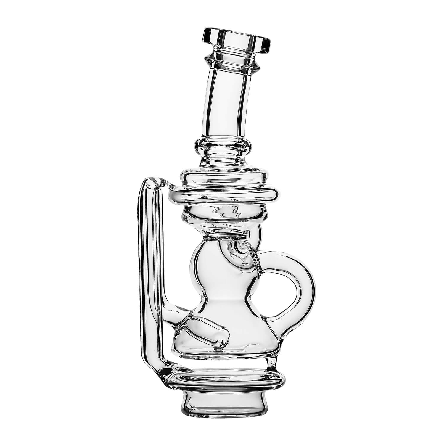 Calibear Mini Recycler Glass Attachment for Focus V Carta in blue, purple, green, and clear borosilicate glass options.