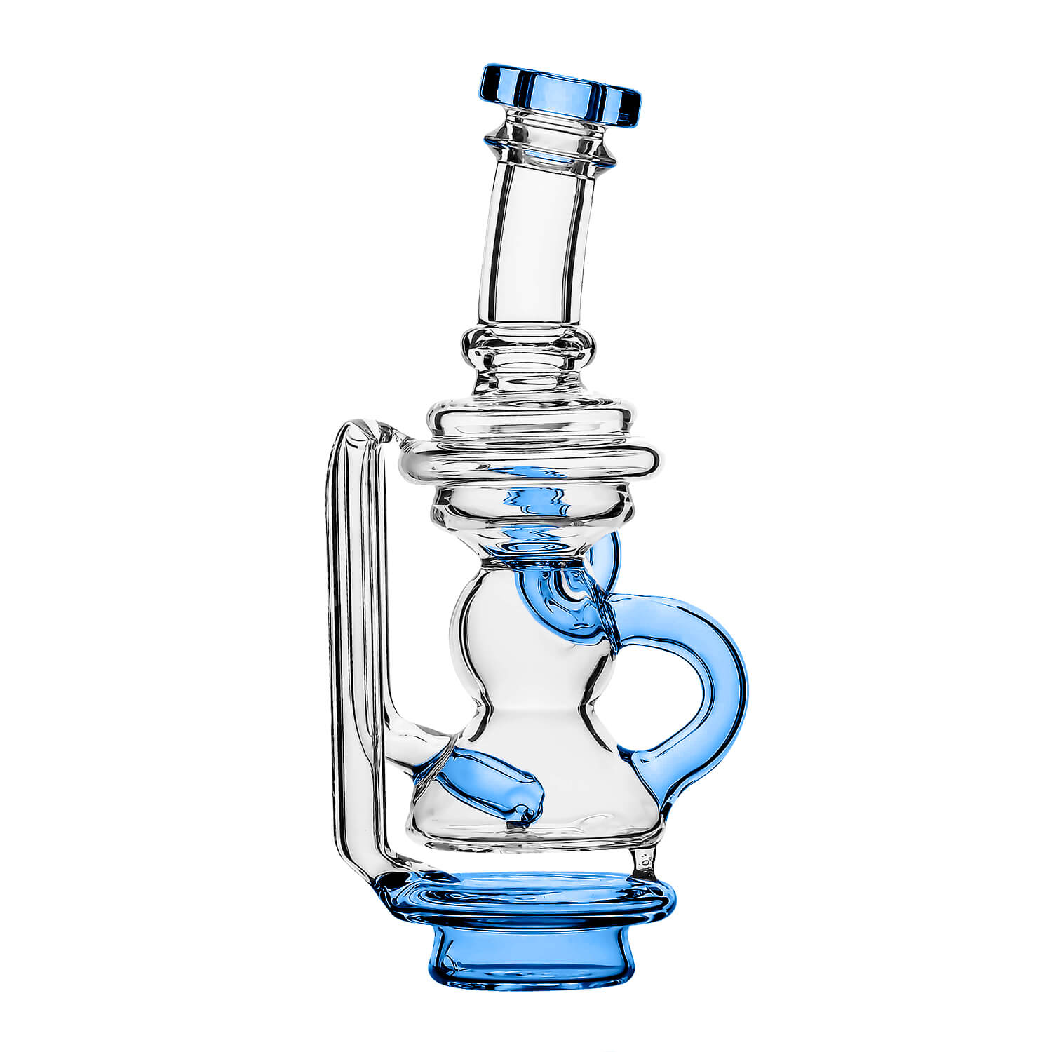 Calibear Mini Recycler Glass Attachment for Focus V Carta in blue, purple, green, and clear borosilicate glass options.