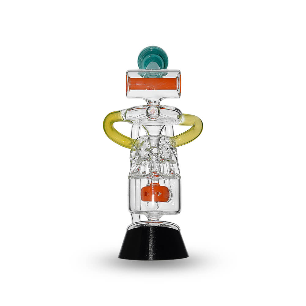 Calibear Glass Multi-Chamber Recycler Attachment for Puffco Peak OG & Pro in profile and front views.