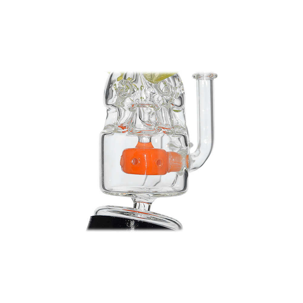 Calibear Glass Multi-Chamber Recycler Attachment for Puffco Peak OG & Pro in profile and front views.
