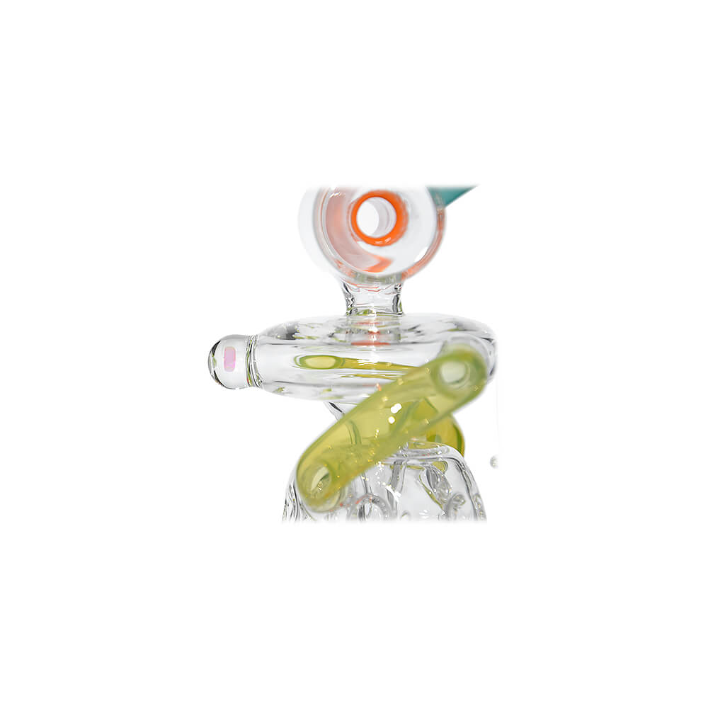 Calibear Glass Multi-Chamber Recycler Attachment for Puffco Peak OG & Pro in profile and front views.