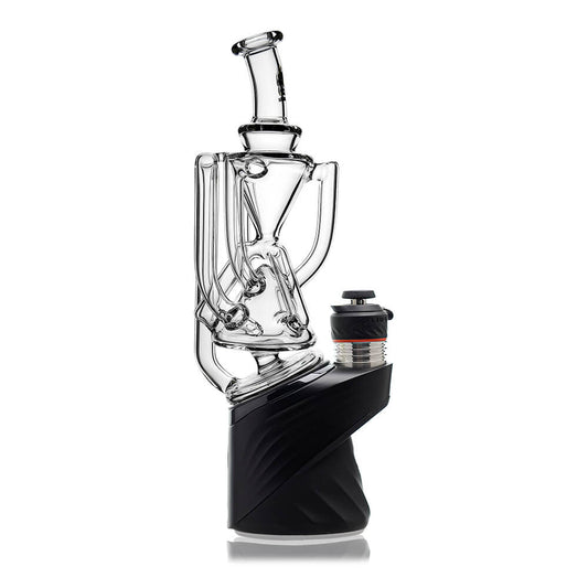 Octopus Recycler glass attachment by Calibear for Puffco Peak OG and Pro, showcasing the clear recycler tubes and sleek design on a black Peak base.