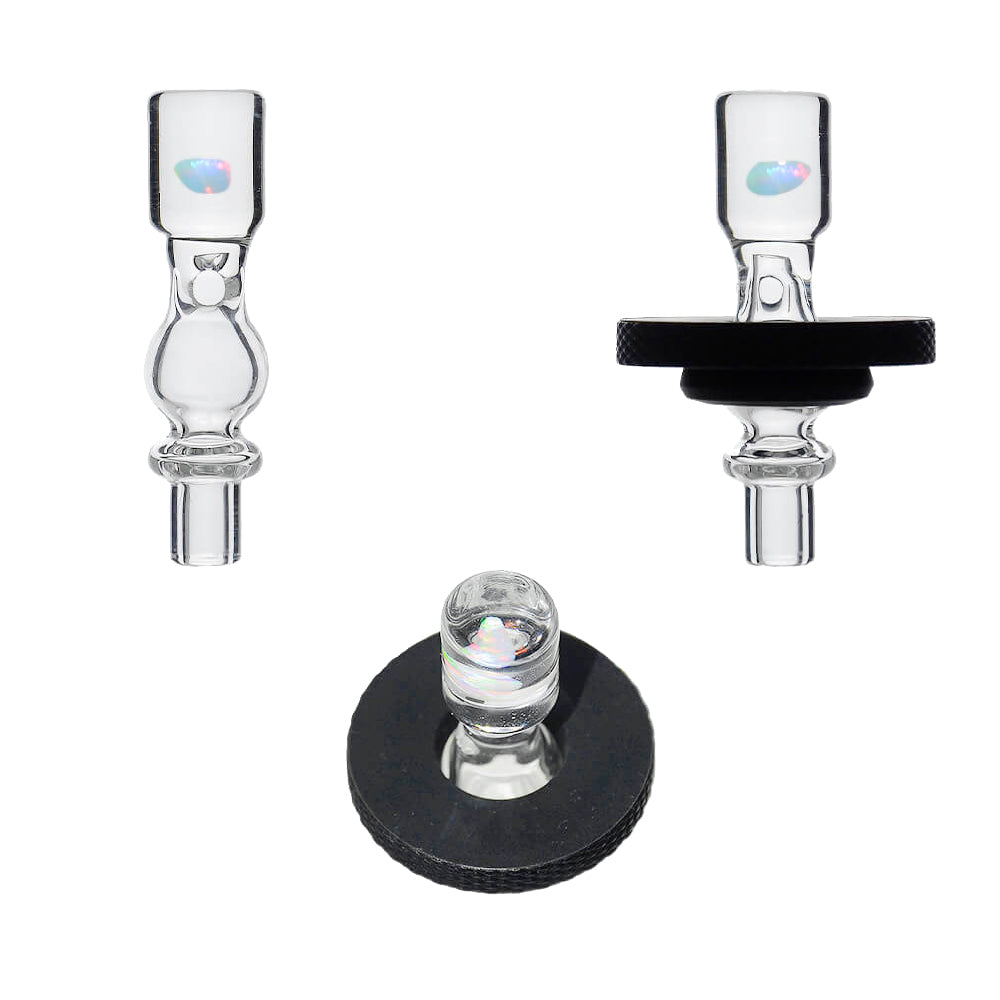 Opal Pillar Joystick Carb Cap (Clear) for Dr. Dabber Switch 2 | Calibear, glass joystick carb cap with pillar-style top, encased opal detail and directional airflow design