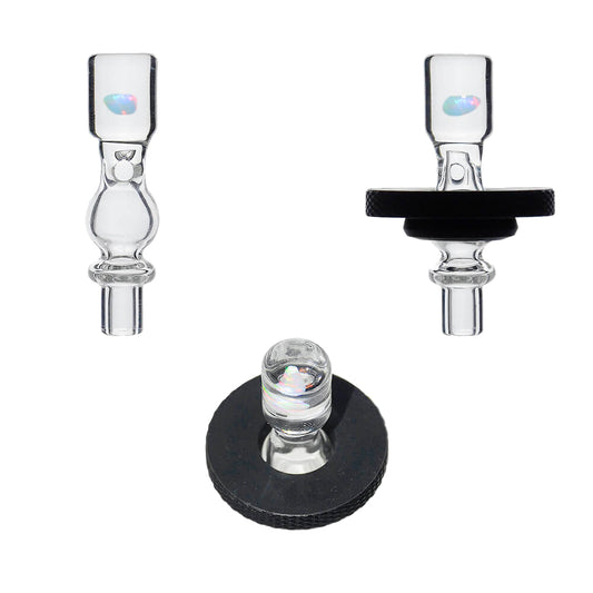 Opal Pillar Joystick Carb Cap (Clear) for Dr. Dabber Switch 2 | Calibear, glass joystick carb cap with pillar-style top, encased opal detail and directional airflow design
