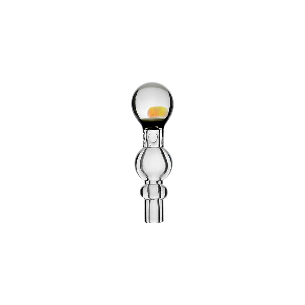 calibear Opal Pillar Joystick Carb Cap for Dr. Dabber Switch Go shown installed on device and standalone clear glass with encased opal