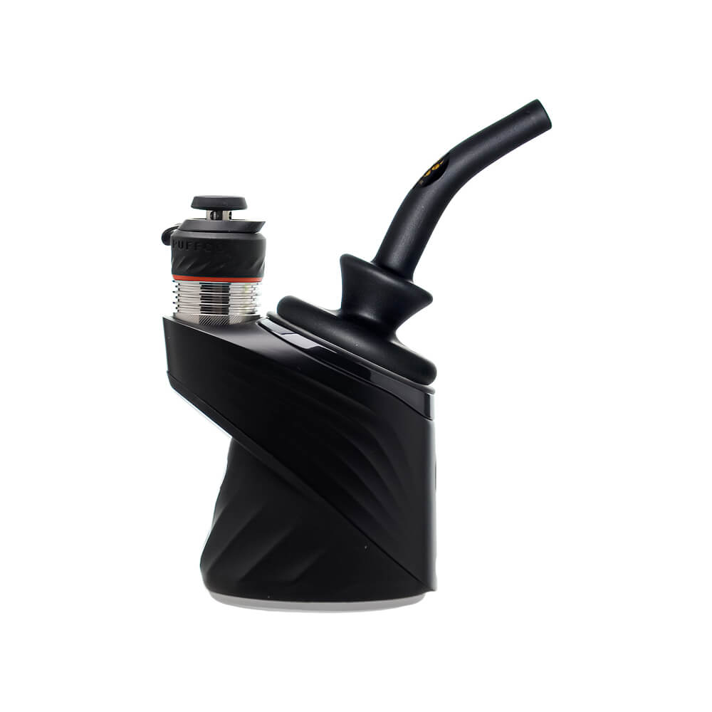 Calibear Premium Matte Black Sherlock Dry Glass Attachment shown installed on Puffco Peak OG & Pro alongside the standalone matte black dry top