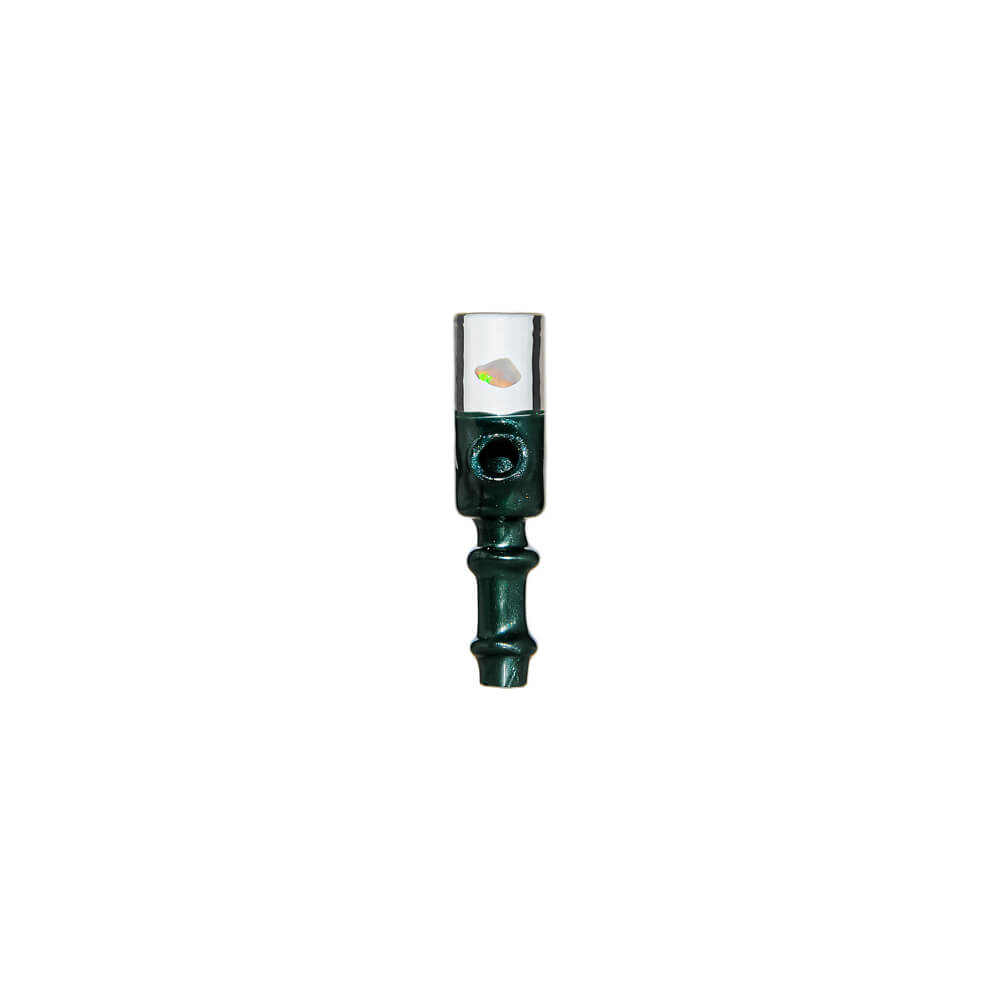 Calibear Premium Opal Pillar Joystick Carb Cap (METALLICGREEN) with pillar glass top, encased opal and side airflow opening for Puffco Peak OG & Pro 3DXL Atomizer