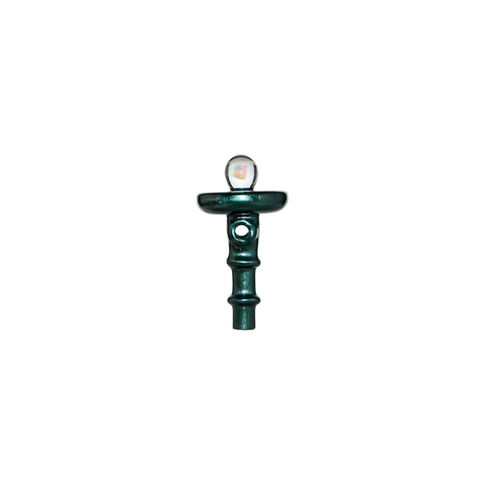 Calibear Premium Opal UFO Joystick Carb Cap (METALLICGREEN) with wide UFO disc top, encased opal and side airflow opening for Puffco Peak OG & Pro 3DXL Atomizer