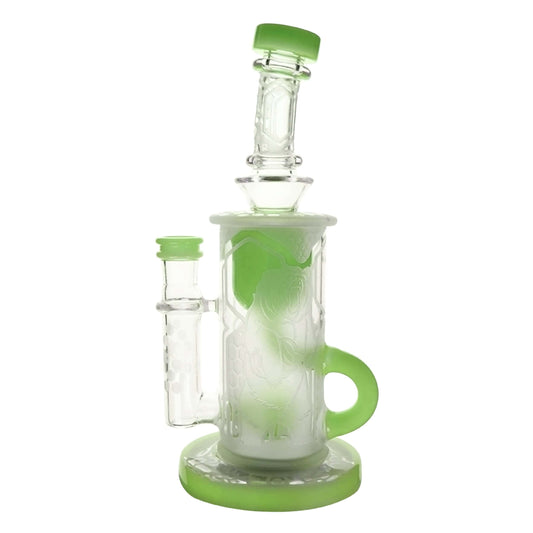 Calibear Sandblasted Klein Recycler Dab Rig with Seed of Life Perc – 8” Glass Rig Handcrafted Borosilicate Glass Gallery showcase view 15 highlighting functional glass details