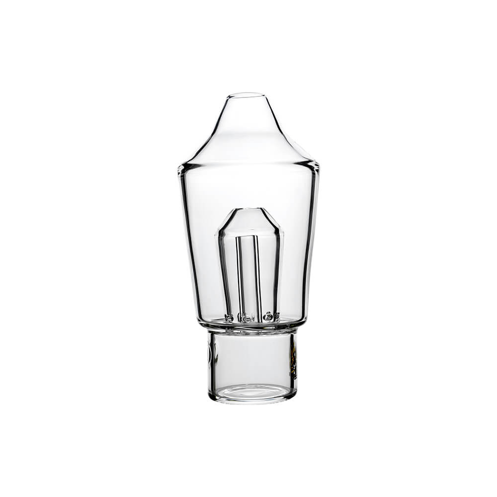 Shaker Glass Attachment for Dr. Dabber Switch 2 by Calibear Glass, shown attached to a blue Switch 2 device and standalone, featuring clear borosilicate glass and Calibear branding.