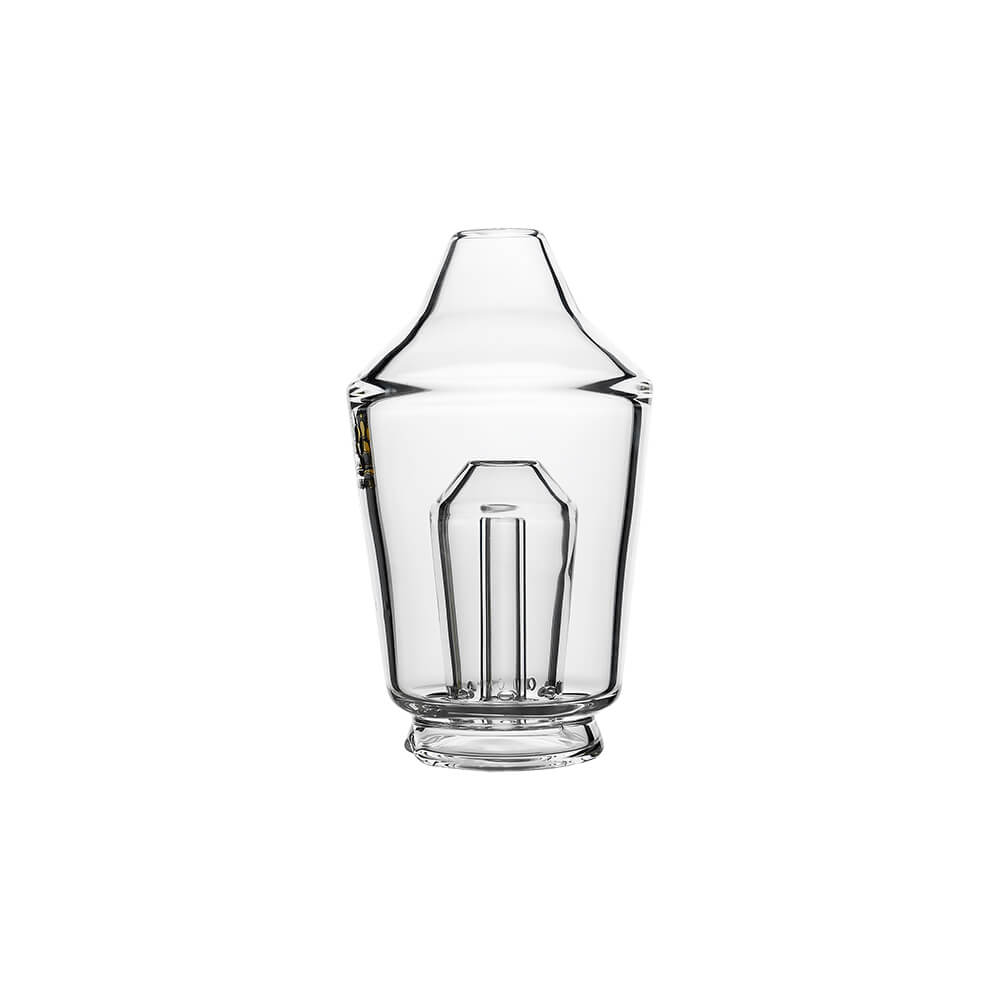 Calibear Glass Shaker Puffco Glass Attachment for Puffco Peak OG & Pro, shown attached to a black Peak device and standalone, featuring clear borosilicate glass and internal shaker design.