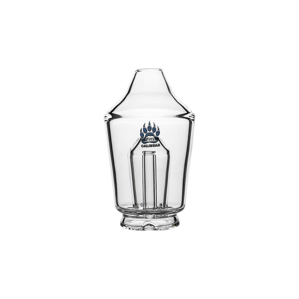 Calibear Glass Shaker Puffco Glass Attachment for Puffco Peak OG & Pro, shown attached to a black Peak device and standalone, featuring clear borosilicate glass and internal shaker design.