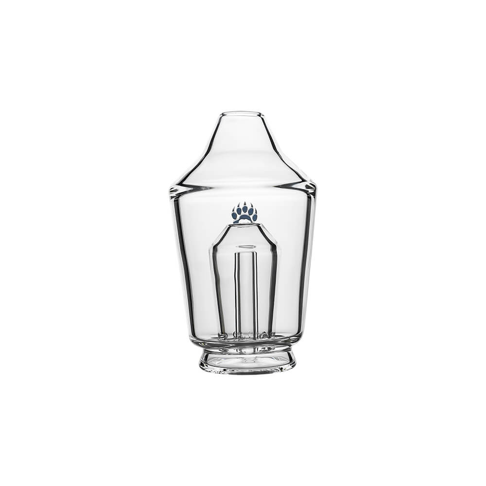 Calibear Glass Shaker Puffco Glass Attachment for Puffco Peak OG & Pro, shown attached to a black Peak device and standalone, featuring clear borosilicate glass and internal shaker design.
