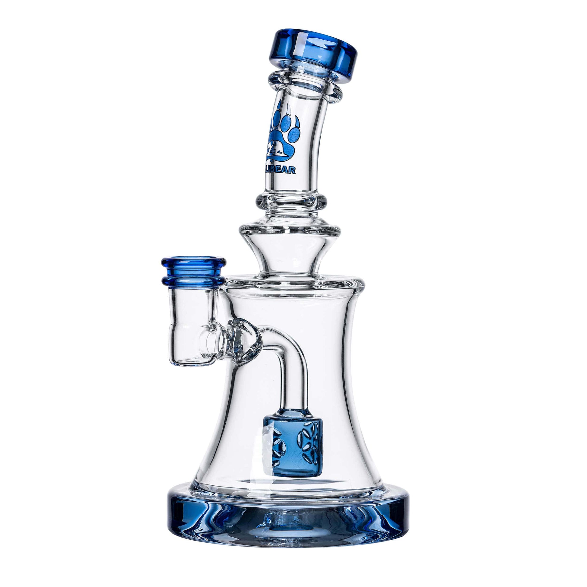 Calibear Blue-D SOL Dab Rig with dual Seed of Life percs, 6.1 inch compact borosilicate glass body, and matching color accents