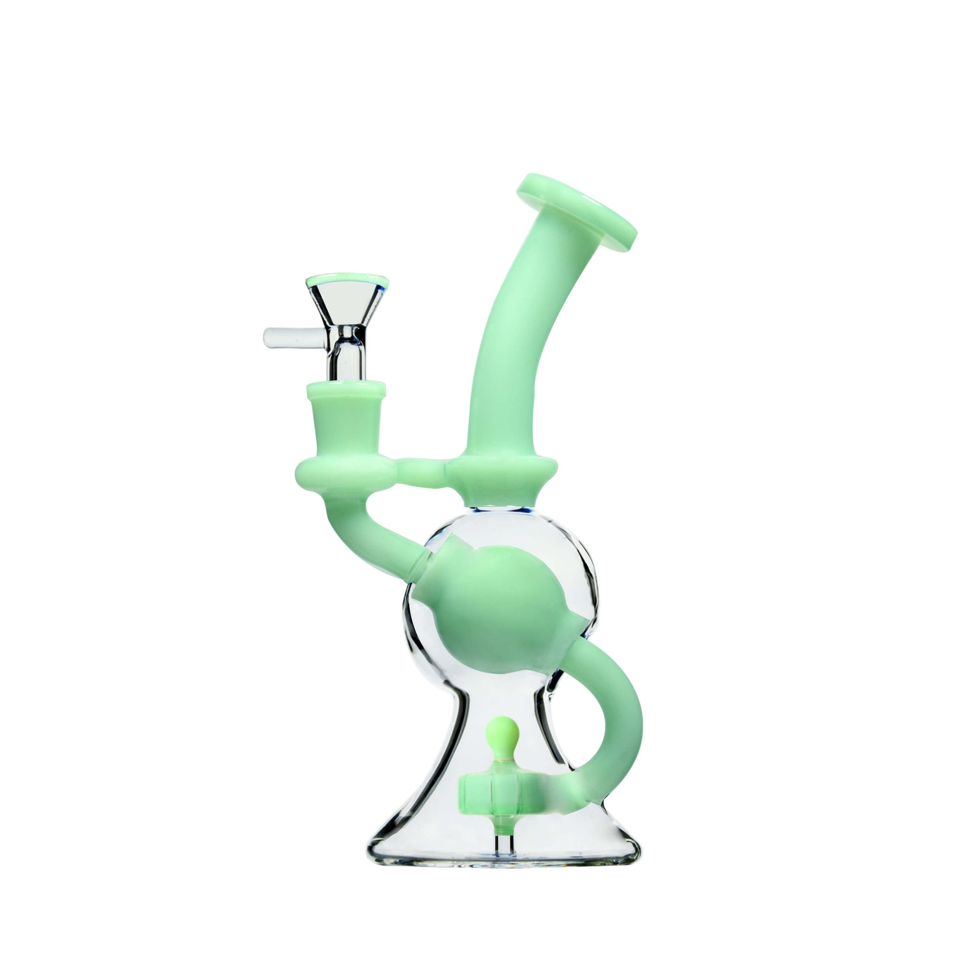 SPHERICAL RECYCLER GLASS DAB RIG | CALIBEAR- Premium borosilicate glass dab rig from Calibear Glass. Ideal for dabbing, providing smooth hits and durability. Shop high-quality dab rigs, water pipes, bongs, erig glasses and glass smoking accessories at Calibear Glass. Elevate your smoking experience with a durable and stylish glass dab rig. Free shipping on all orders.