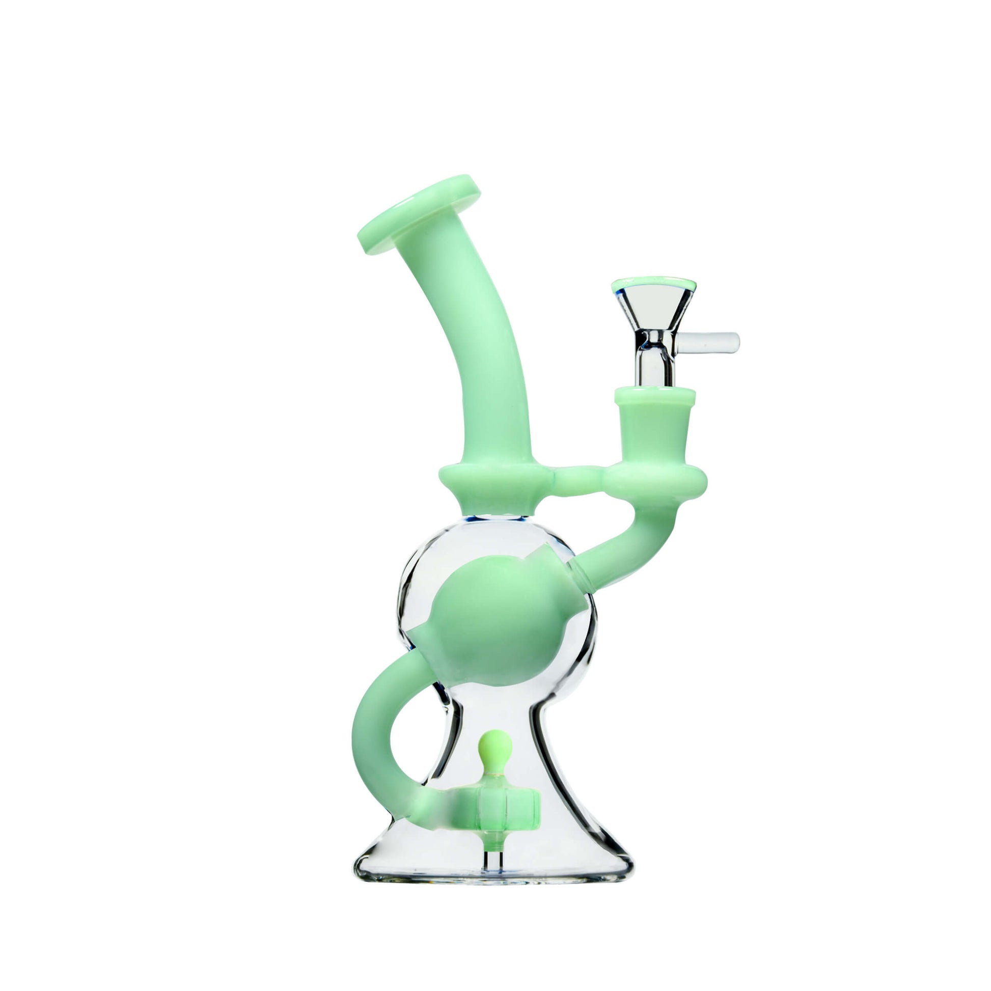 SPHERICAL RECYCLER GLASS DAB RIG | CALIBEAR- Premium borosilicate glass dab rig from Calibear Glass. Ideal for dabbing, providing smooth hits and durability. Shop high-quality dab rigs, water pipes, bongs, erig glasses and glass smoking accessories at Calibear Glass. Elevate your smoking experience with a durable and stylish glass dab rig. Free shipping on all orders.