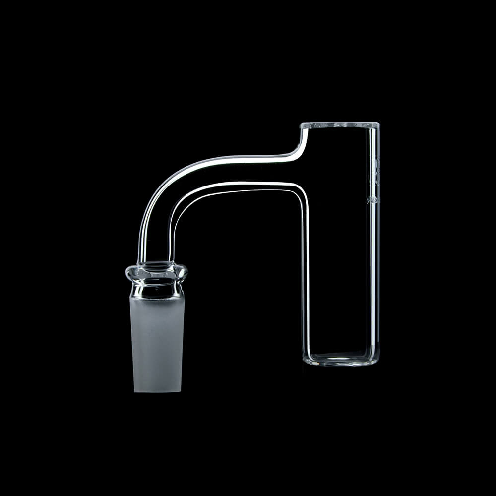 Calibear premium seamless quartz banger with a flat bottom design and a precision directional airflow carb cap for cold start dabbing.