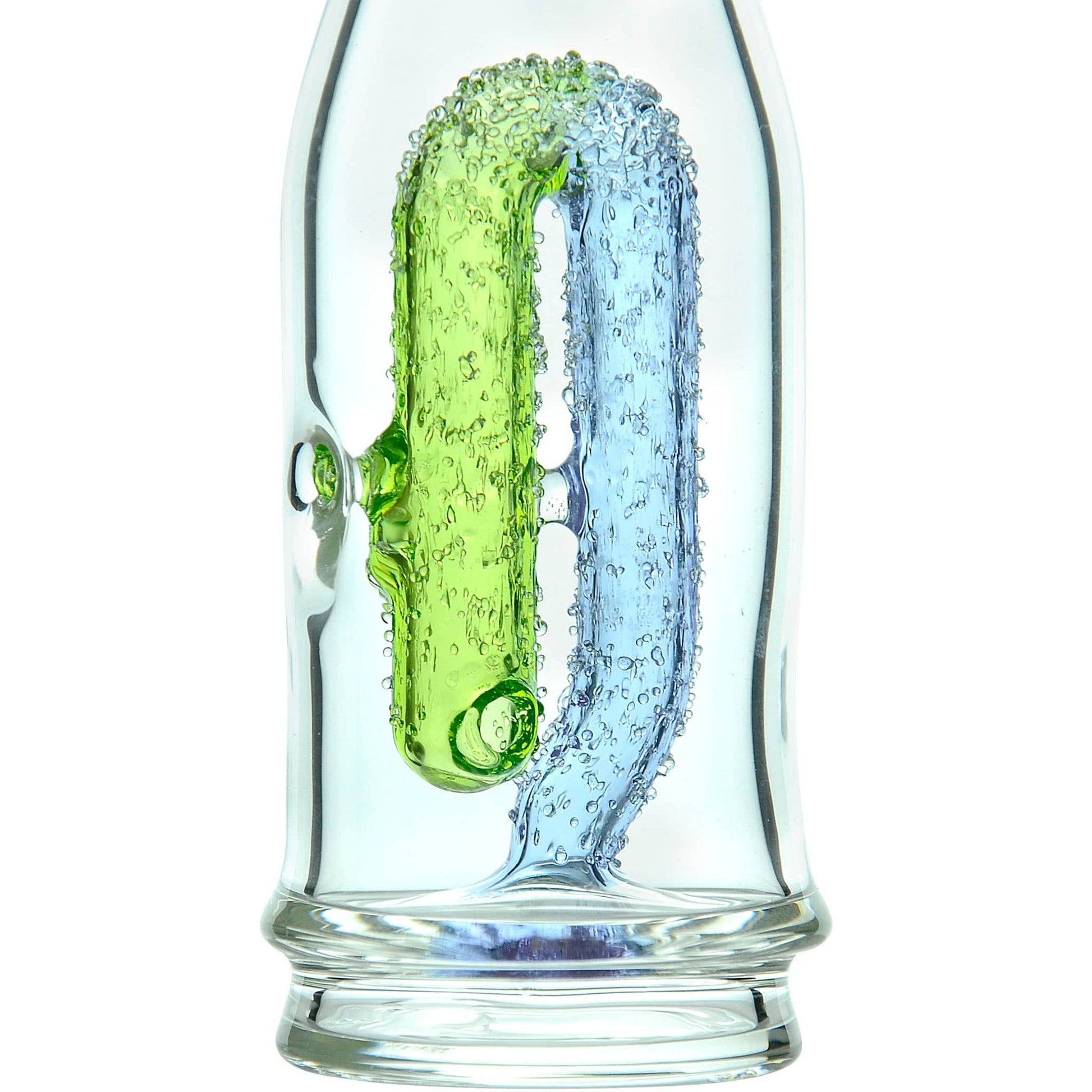 Calibear soda splash Puffco Peak glass attachment function video, featuring a clear borosilicate soda bottle silhouette, textured encased internal recycler loop, pinhole percolator, and Calibear paw logo print, standing 5.9 inches tall.