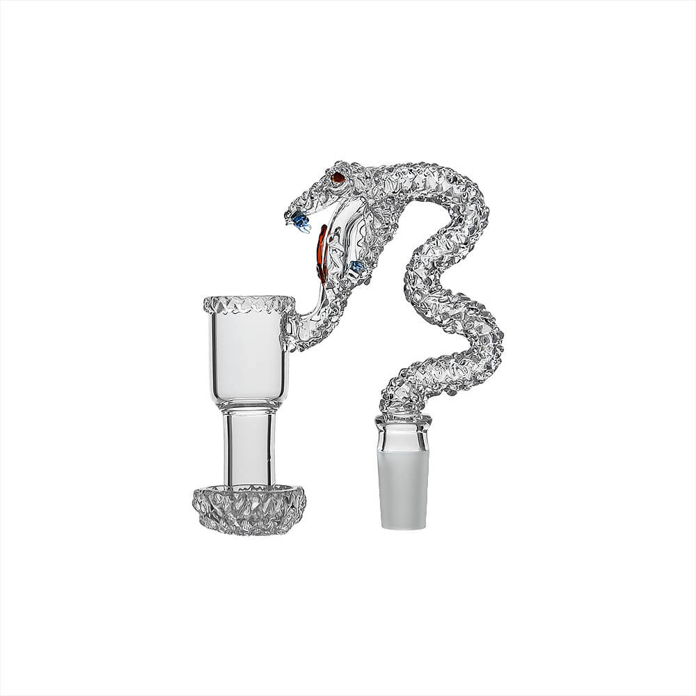Calibear Space King Snake Banger (Clear) with sculpted snake body, textured scales, 14mm 90° joint and fully welded construction