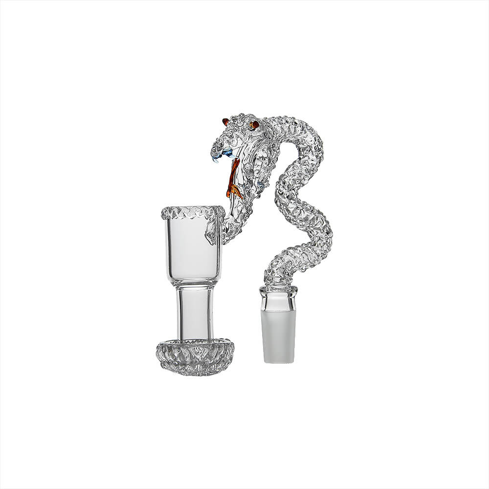 Calibear Space King Snake Banger (Clear) alternate side view showing curved snake profile, sculpted head and fully welded 14mm joint