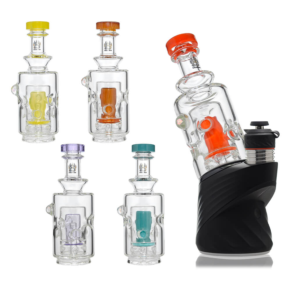 Straight Swiss glass attachment with opal detail for Puffco Peak OG and Pro Calibear multi variant display